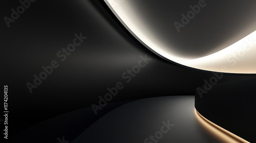 Abstract Dark Curves with Warm Light Accent - Minimalist Design
