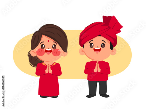 Indian People character Doing Namaste (Welcome) Show Unity in Diversity of India.