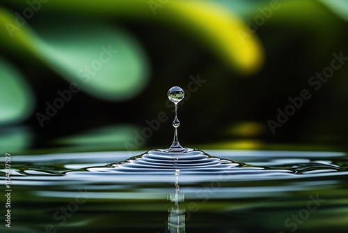 Artistic Water Droplet With Stunning Reflection on a Rippled Surface Creating a Magical Look : Generative AI photo