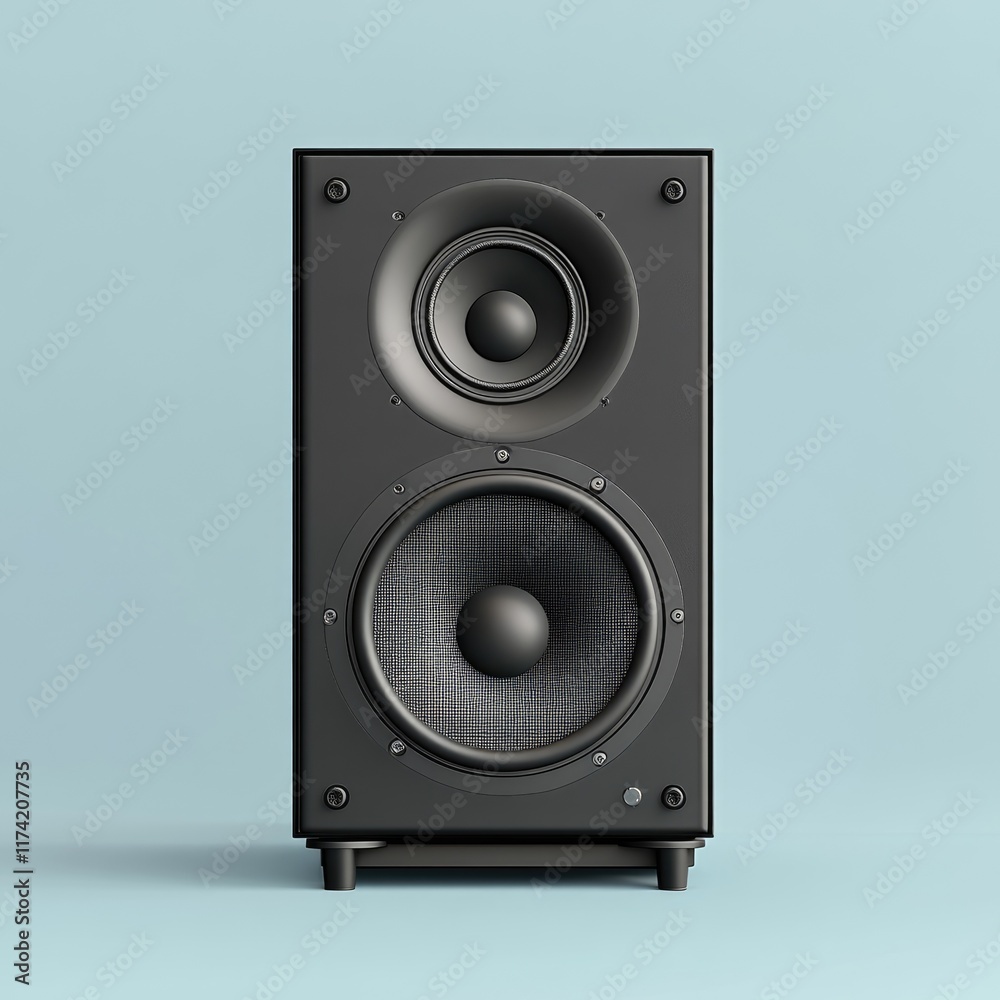 A sleek, black bookshelf speaker with two drivers, designed for high-fidelity audio reproduction. A sleek, black bookshelf speaker with two drivers, designed for high-fidelity audio reproduction.