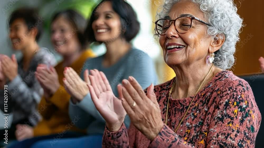 Elderly people practicing mental wellbeing techniques in group therapy sessions