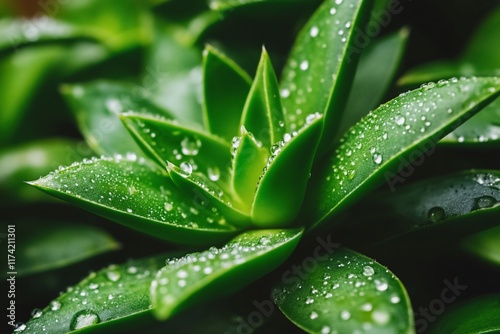 Dew-kissed succulent, garden close-up, nature backdrop, spa