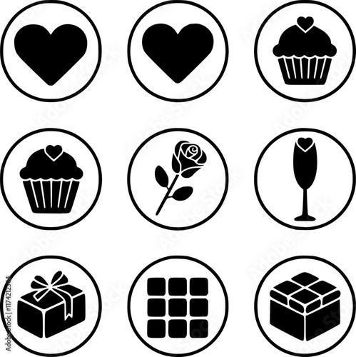 Wallpaper Mural Set of Black and White Valentine's Day Icons Torontodigital.ca