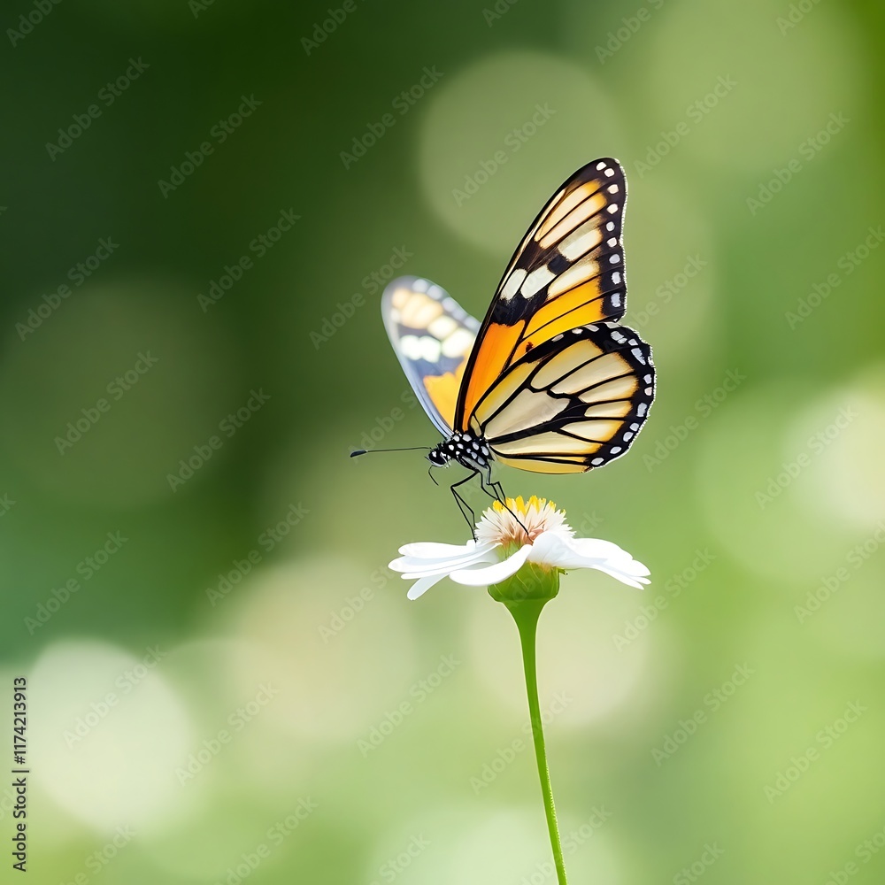 Monarch Butterfly on White Daisy: A Serene Nature Close-up Monarch Butterfly on White Daisy: A Serene Nature Close-up