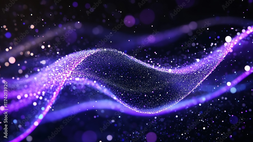 Fototapeta premium Purple and Pink Light Wave Motion Abstract With Shimmering Particles Background : Generative AI