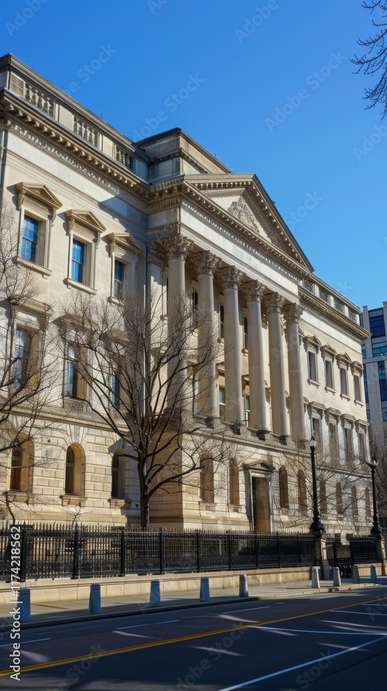 Classic Building with Columns and Ornate Details Classic Building with Columns and Ornate Details