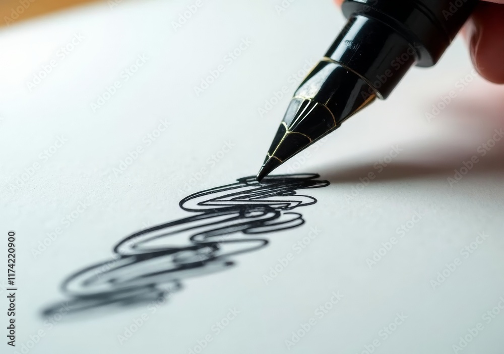Fototapeta premium Creating intricate designs with a pen on paper during a creative session