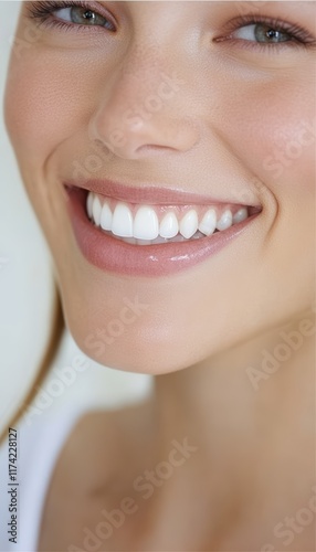 A woman with a bright smile and white teeth