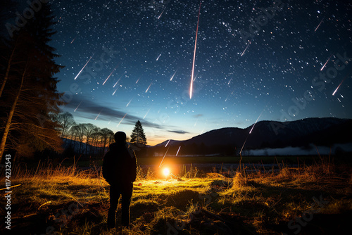 meteor shower is a breathtaking display of shooting meteors luminous cosmic trails and an overwhelming feeling of amazement and fascination that these nocturnal occurrences bring to starry sky photo