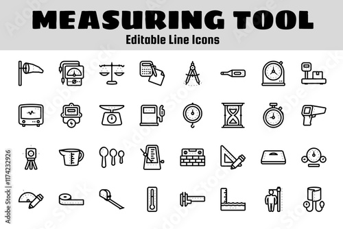Measuring tool outline icon set