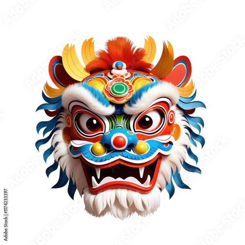 Chinese lion dance head isolated on transparent background photo