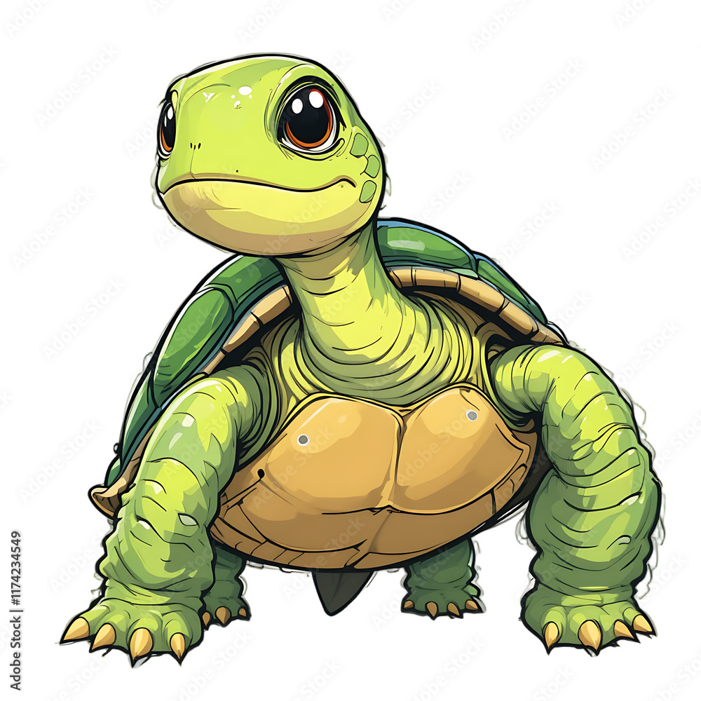 Fototapeta premium Cute Cartoon Turtle Illustration Adorable Reptile Character Design Green Shell Wildlife Animal, Transparent Background, Ai generated images