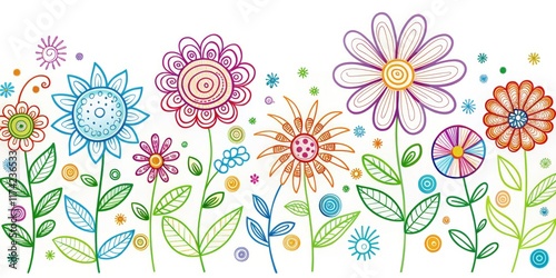 Pretty floral sketches, simple flower doodles and line art for decorative uses. photo