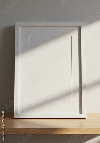 White Shaker Cabinet Door Mockup on Shelf photo