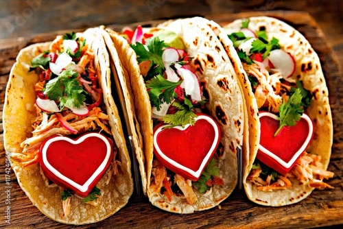 Valentine's Day Celebration Love-Filled Tacos for Couples Romantic Dinner Cozy Kitchen Heartwarming Emotions photo