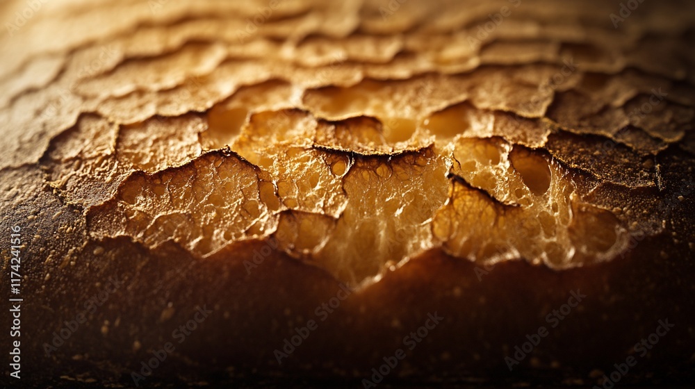 Crusty bread texture close-up, bakery detail Crusty bread texture close-up, bakery detail