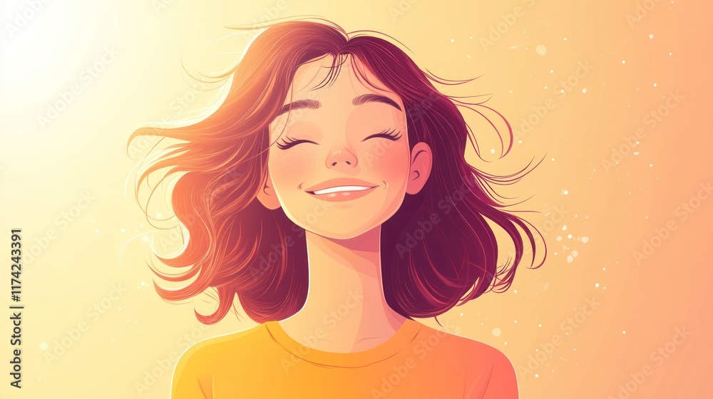 Happy girl with eyes closed, smiling in sunlight. Happy girl with eyes closed, smiling in sunlight.