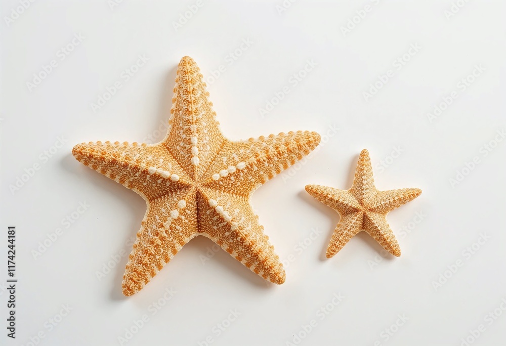 Two starfish on a white background One large one small A simple beachy image Two starfish on a white background One large one small A simple beachy image