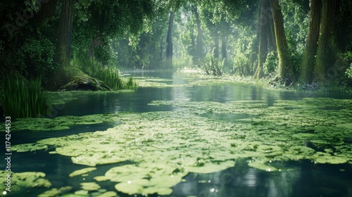 Serene River Landscape with Dramatic Lighting