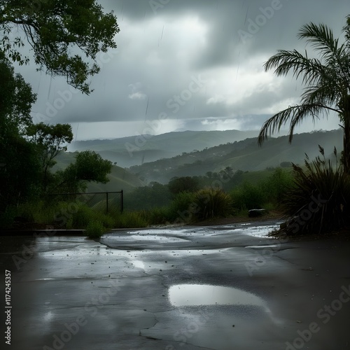 Rain over forest