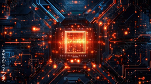 A computer chip with a square in the middle