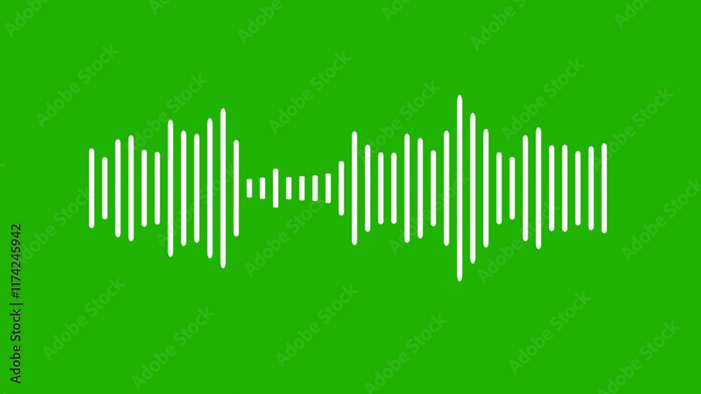 sound wave or audio wavefrom isolated on green screen background, Animated sound wave spectrum.
White audio waveform spectrum animation, Visualization sound graphic element.