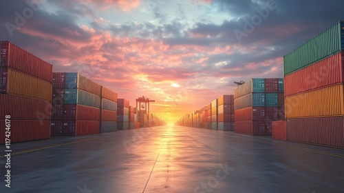 Wallpaper Mural A long road with many containers stacked up on it Torontodigital.ca