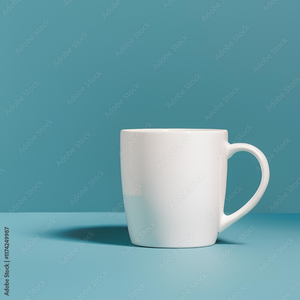 Obraz premium Blank white mug on blue background