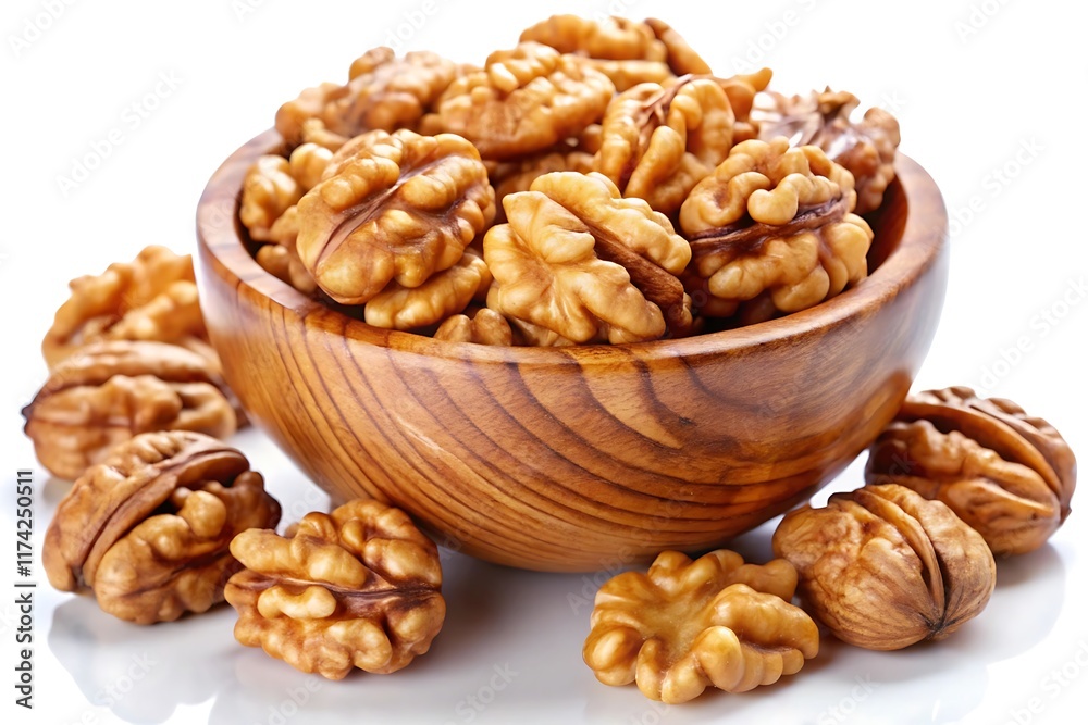 Walnuts kernels on dark desk with color background, Whole walnut in white background. Walnuts kernels on dark desk with color background, Whole walnut in white background.