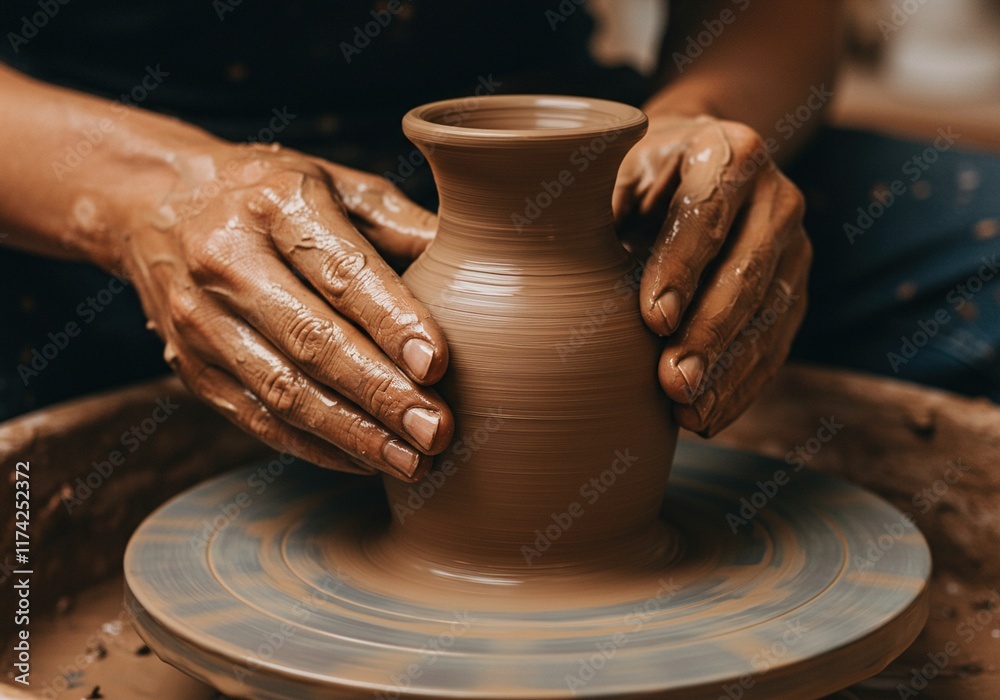 Potter Shaping Clay on a Pottery Wheel Potter Shaping Clay on a Pottery Wheel