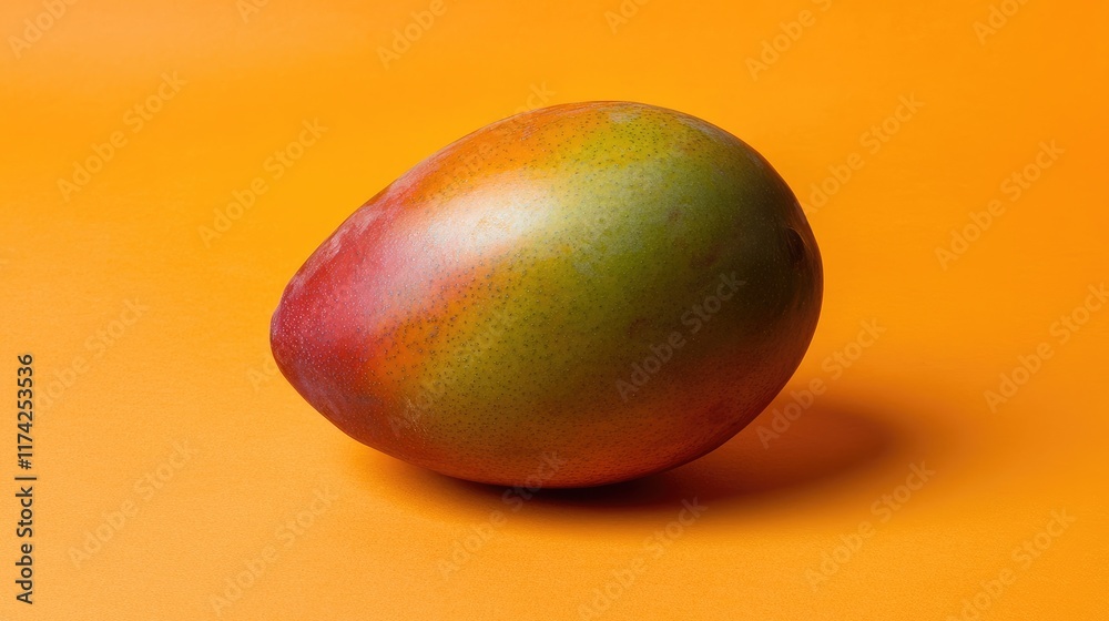 Ripe Mango on Vibrant Orange Background Showcasing Exotic Tropical Fruit Highlighting Freshness and Colorful Presentation Ripe Mango on Vibrant Orange Background Showcasing Exotic Tropical Fruit Highlighting Freshness and Colorful Presentation