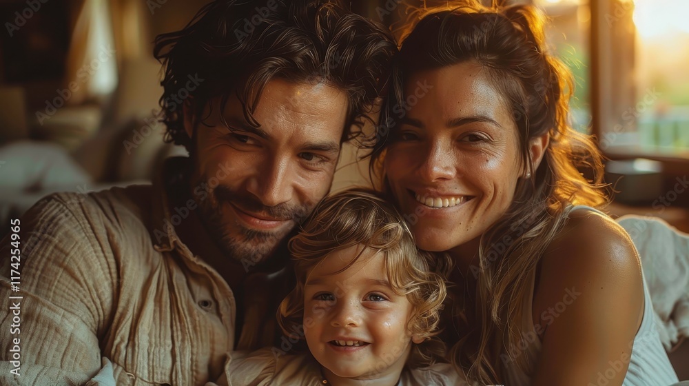 Fototapeta premium A warm family portrait capturing joy and togetherness in a cozy setting.