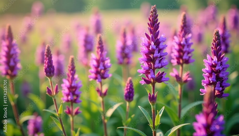 Fototapeta premium Dense purple loosestrife flowers swaying in wind, nature, loosestrife, plant