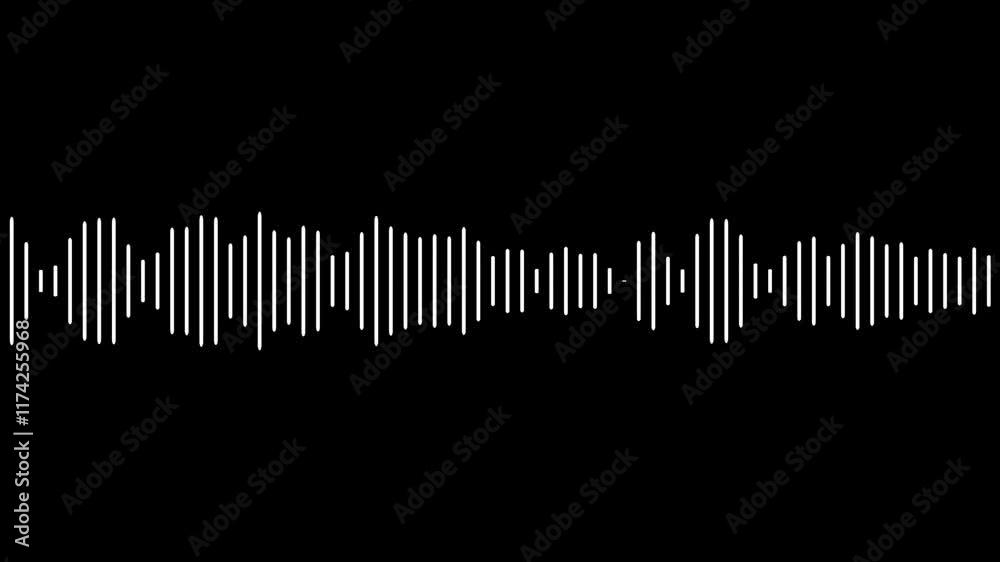abstract music sound wave or audio waveform on a black background. Technology digital signal Audio spectrum. 
Sound waves meter. White audio waveform, Sound wave isolated animation.