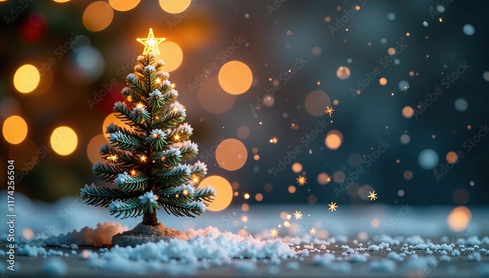 Sparkling snowflakes fall gently around a miniature Christmas tree, christmas tree, decorations, festive Sparkling snowflakes fall gently around a miniature Christmas tree, christmas tree, decorations, festive