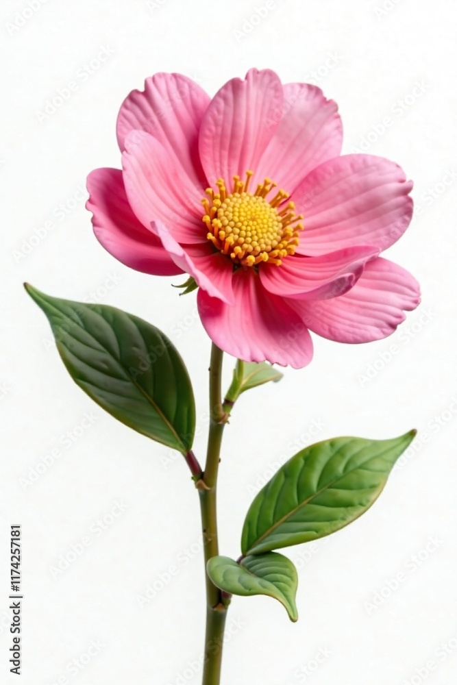 Single isolated Metrosideros bloom on white background, detail, petals, blossoms Single isolated Metrosideros bloom on white background, detail, petals, blossoms