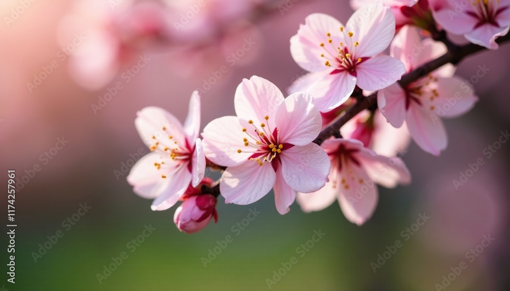 Tiny white petals unfurl on the delicate limbs of an ornamental cherry blossom tree , garden, pinkish, cherry blossoms Tiny white petals unfurl on the delicate limbs of an ornamental cherry blossom tree , garden, pinkish, cherry blossoms