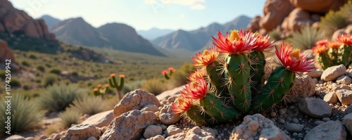 Prickly Euphorbia Ingens on rocky terrain with desert landscape, cactus, succulent, flora photo