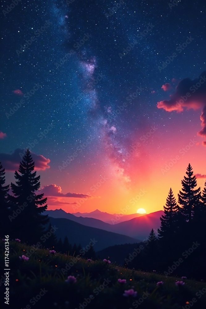 Fototapeta premium Shallow depth of field focusing on the starry sky, twilight, evening