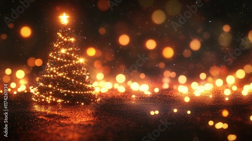 A beautifully illuminated Christmas tree surrounded by sparkling lights creating a magical festive atmosphere during the holiday season