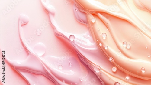 Soft Pastel Cosmetic Background with Gel Cream Texture and Dew Drops for Beauty and Skincare Products photo