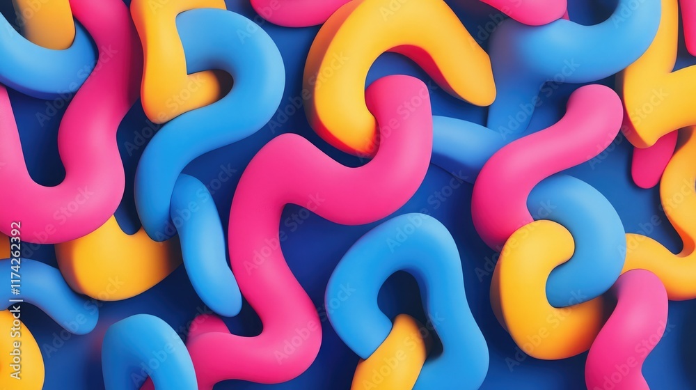Naklejka premium Vibrant 3D Abstract Background with Colorful Curved Shapes in Blue Pink and Yellow Patterns