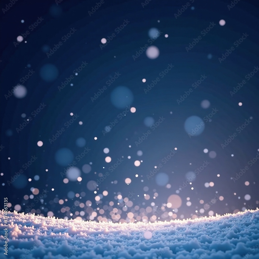 Fototapeta premium Delicate snowflakes falling from a dark sky on a clear night, wintry, sky