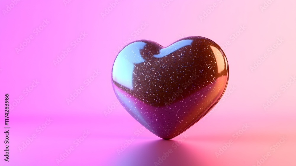 Fototapeta premium Glossy Chocolate Heart with Polished Lacquer Finish on Elegant Gradient Background