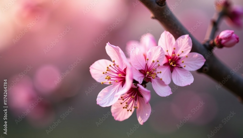 Delicate pink crabapple blossoms on a bare tree branch, pink blossoms, bloom