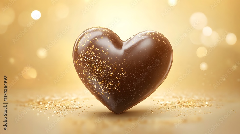 Fototapeta premium Decadent Heart Shaped Chocolate Confection with Lustrous Sheen and Delicate Pale Yellow Backdrop