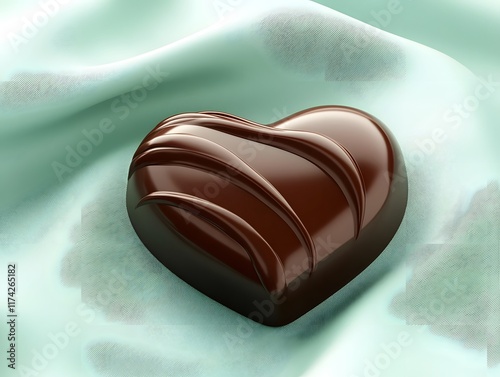 Elegant Heart Shaped Chocolate Confection in Calming Sage Green Setting Conveys Harmonious Valentine s Romance photo