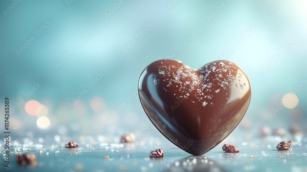 Fototapeta premium Decadent Heart Shaped Chocolate Treat Against Serene Powder Blue Background