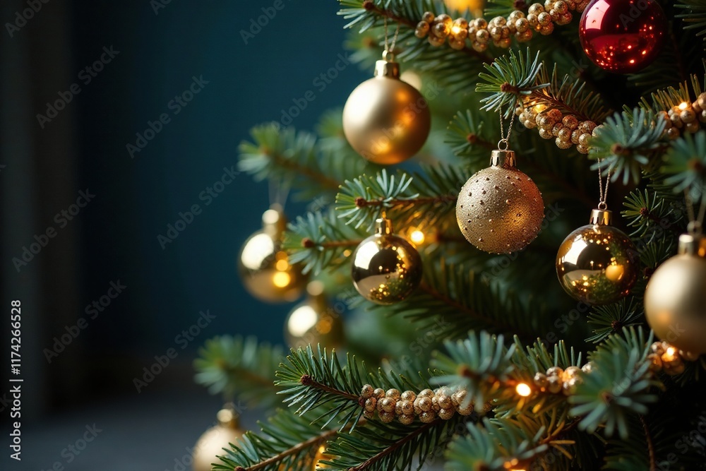 A stunning Christmas tree adorned with delicate ornaments and garlands, season, Tree A stunning Christmas tree adorned with delicate ornaments and garlands, season, Tree