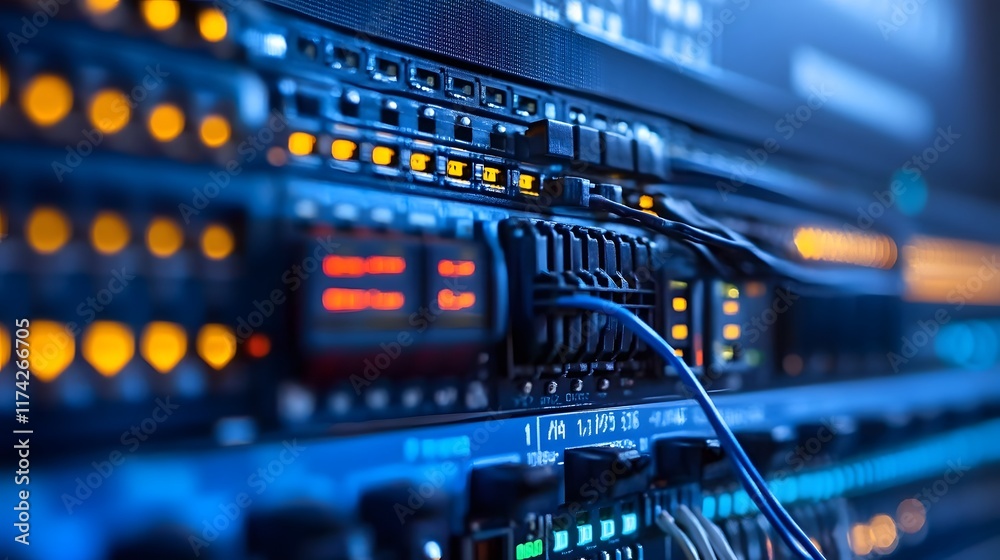 Futuristic Digital Data Transfer Technology with Servers and Network Equipment Futuristic Digital Data Transfer Technology with Servers and Network Equipment